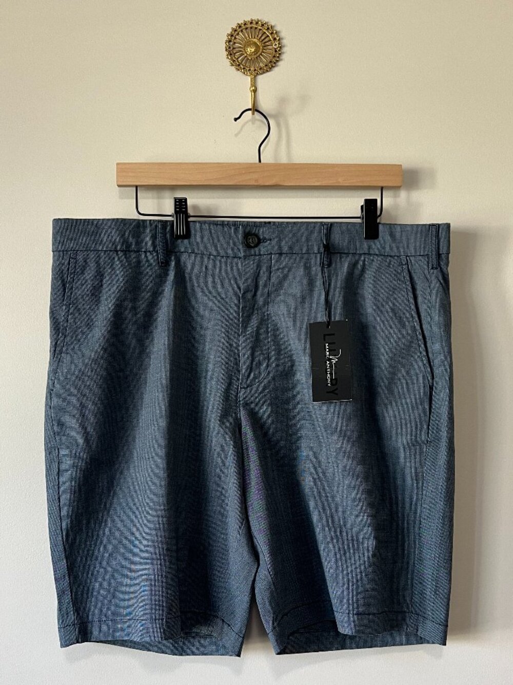 Marc Anthony Blue Chino Shorts Size 38 NWT Stretch Cotton Flat Front